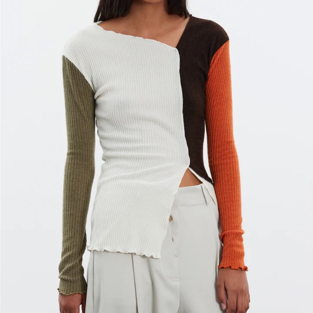 SOURCE UNKNOWN MIXED COLORBLOCK TOP, BRUNT SIENNA
